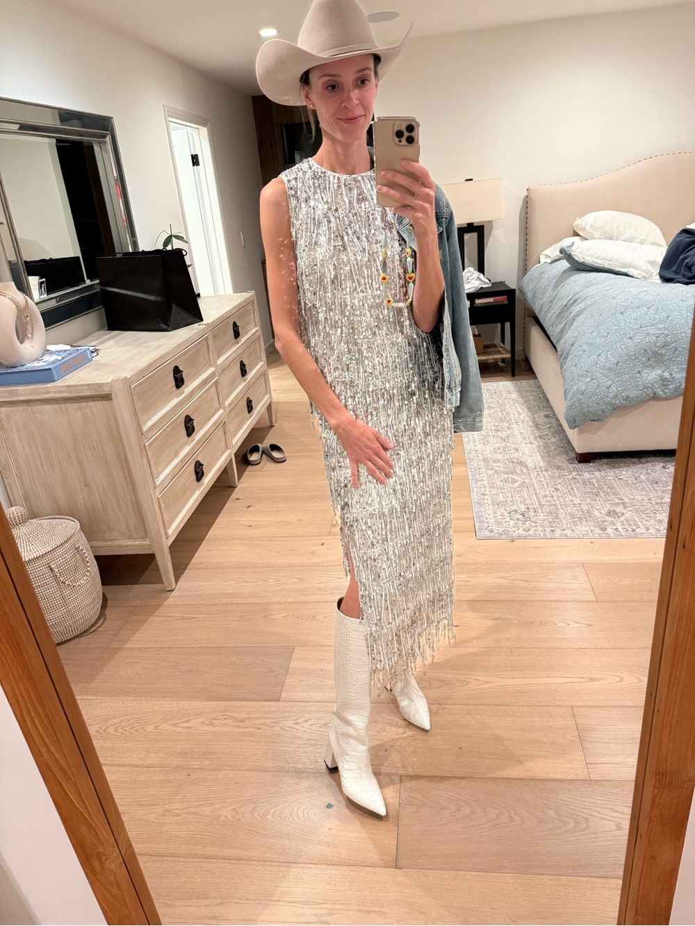 Milly "Royce & Roxanne" Silver Sequin Fringe Matching Set - Top (S) & Midi Skirt - Picture 15 of 15